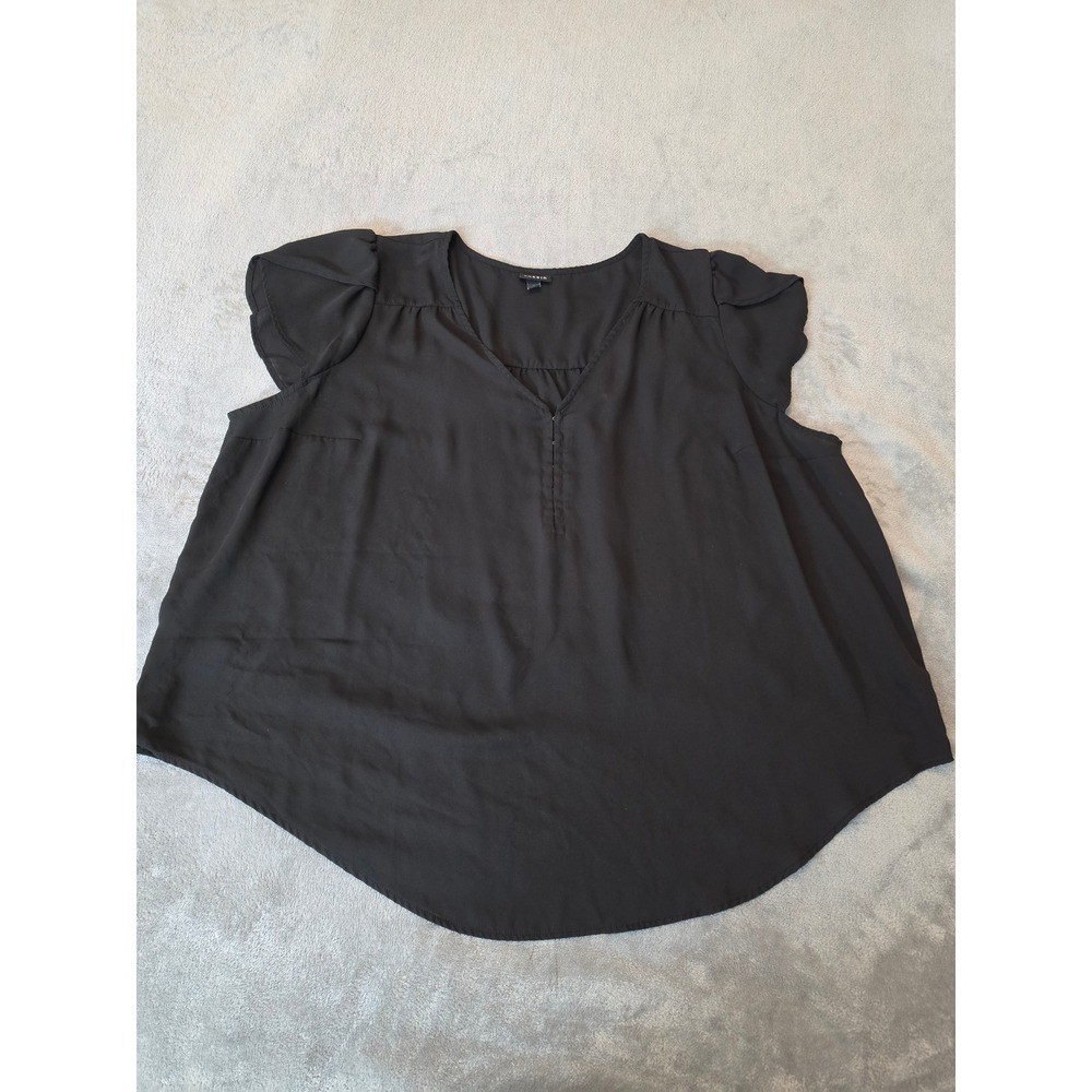 Torrid Harper Black Georgette Pullover Blouse Short Tulip Sleeve V-Neck Size 3